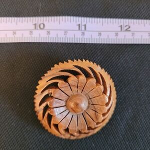 Vintage Carved Wooden Flower Bloom Handcrafted Decorative Brooch
